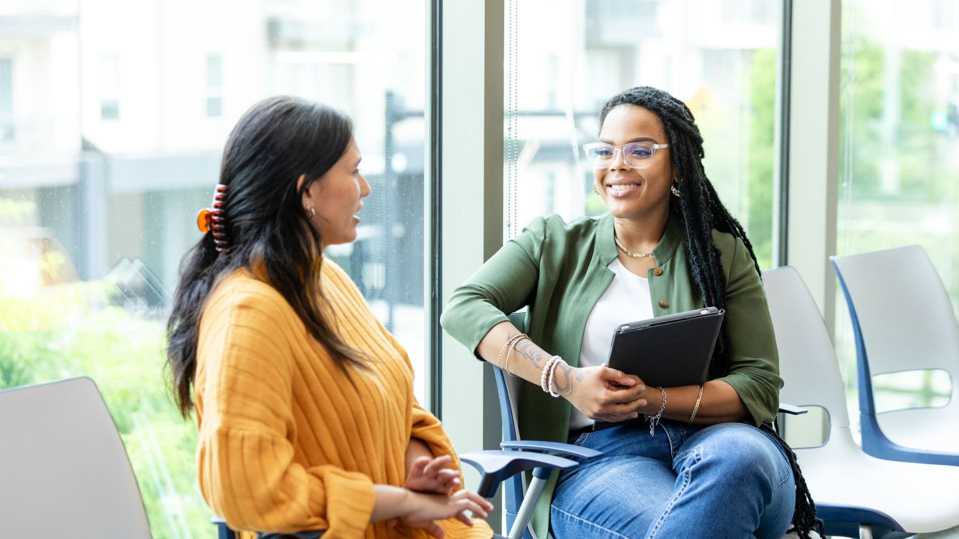 Two students chatting at the School of Behavioral Health